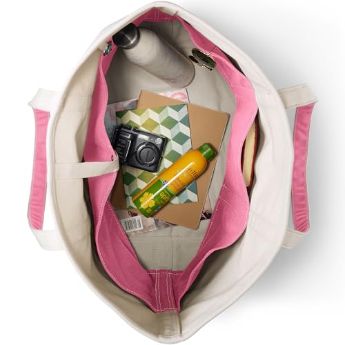 Image of Lands' End Natural Long Handle Open Top Canvas Tote Natural /fresh Pink X-Large Long Handle