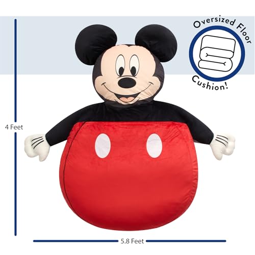 Image of Disney Mickey Mouse Kids Oversized Floor Lounger,Soft Plush Chair with Pillow & Cushion, Comfortable Portable Nap & Play Mat for Boys & Girls