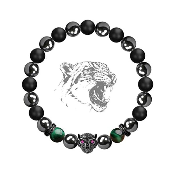 Karseer-Black-Panther-Natural-Stone-Anxiety-Bracelet-Healing-Crystals-and-Magnetic-Energy-Balance-Stress-Relief-Beaded-Bracelet-Yoga-Meditation-Praying-Protection-Jewelry-Gift Karseer Black Panther Anxiety Bracelet, Natural Matte Onyx Healing Crystal and Magnetic Hematite Energy Balance Stone Beaded Elastic Bracelet, Handmade Prayer Meditation Stress Relief Bracelet