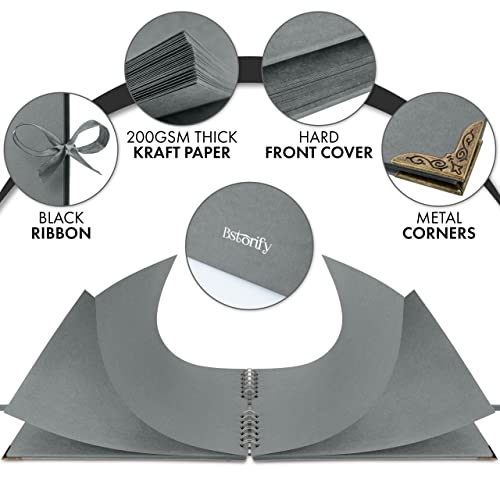 Bstorify Square Scrapbook Photo Albums 50 Pages (28 x 22 Cm) Grey Thick Paper, Hardcover, Ribbon Closure - Image 4