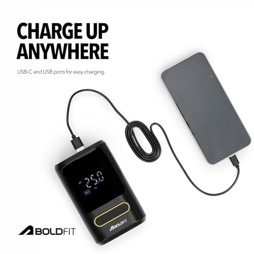 Image of Boldfit Tyre Inflator for Car Portable Digital Air Pump for Car Bike Tyres Upto 150 Psi 2000mAh*2 Battery Cars Air Pump for Tyres Rechargeable with C Type, USB Port, Led Flash 6 Months Warranty