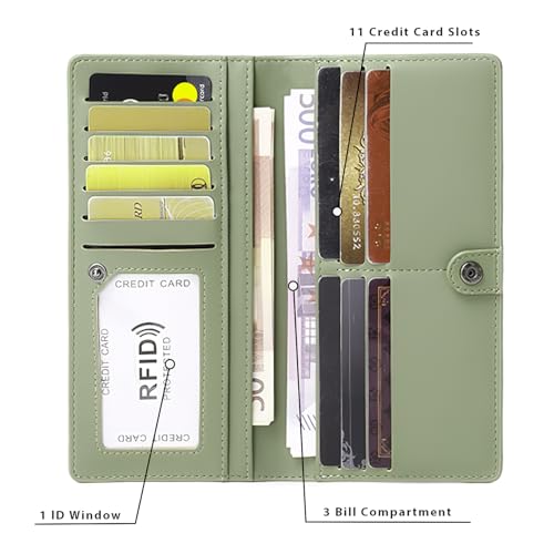 Image of Slim RFID Blocking Wallet for Women - PU Leather Bifold Card Holder with Zip Pocket & 12 Slots | Travel Essentials