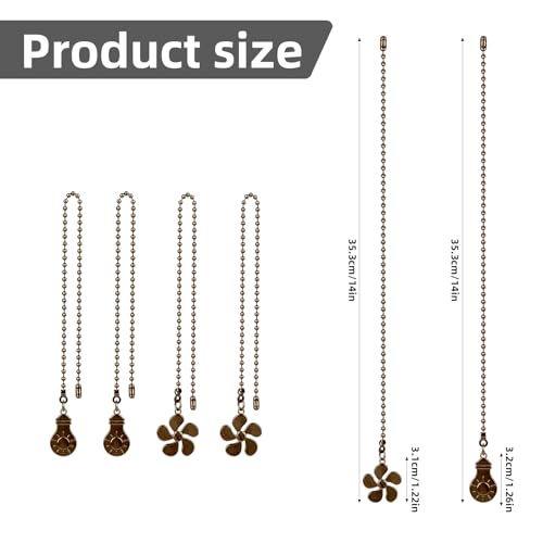4pcs Ceiling Fan Pull Chain Extenders, 35.3cm/14in Durable Pull Chain Extension with Light Bulb and Fan Pendants Decorative Accessories for Bedroom Living Room (Antique Bronze)