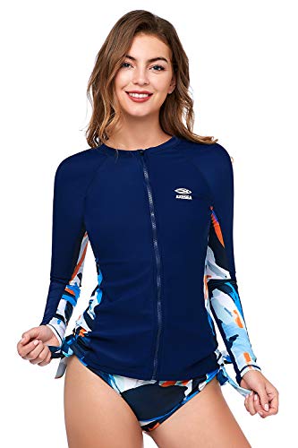 AXESEA Women's Rash Guard Tops Long Sleeve Bathing Suits Printed UV Sun Protection Swim Shirt (Multicoloured, 4)