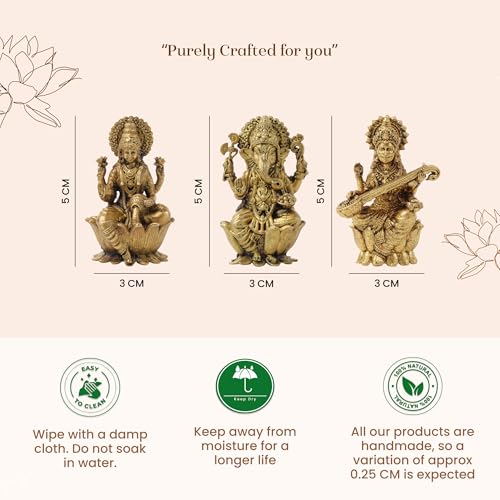 Image of Habere India-All the Cultures Fabricating India Brass Lakshmi Ganesh Saraswati Idol Set for Pooja Room | Pure Brass Lakshmi Ganesh Saraswati Murti for Home (Design07: L3 x W2 x H5 cm)