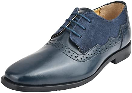 LIBERTYZENO Boys Genuine Leather Suede Kids Dress Shoes Amy Navy 1 Little Kid