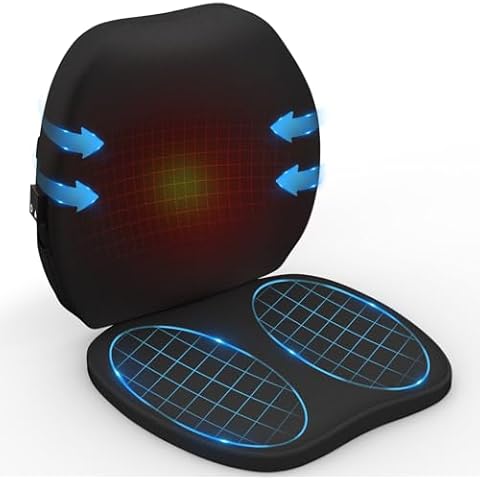 Smart Inflatable Heated Seat Cushion and AI Lumbar Support Pillow for Office Chair, Beautlinks Waterproof Back Pillow Chair Seat for Car Home, 2 Temperature Portable Back Cushion Pad for Office Chairs Cover