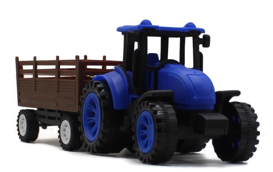Image of Friction Powered Tractor Trolley Toy for Kids | Farm Tractor Toy with Trailer for Boys & Girls | Push & Go Tractor Vehicle Toy | BIS Certified | NeoKiddo (Blue)
