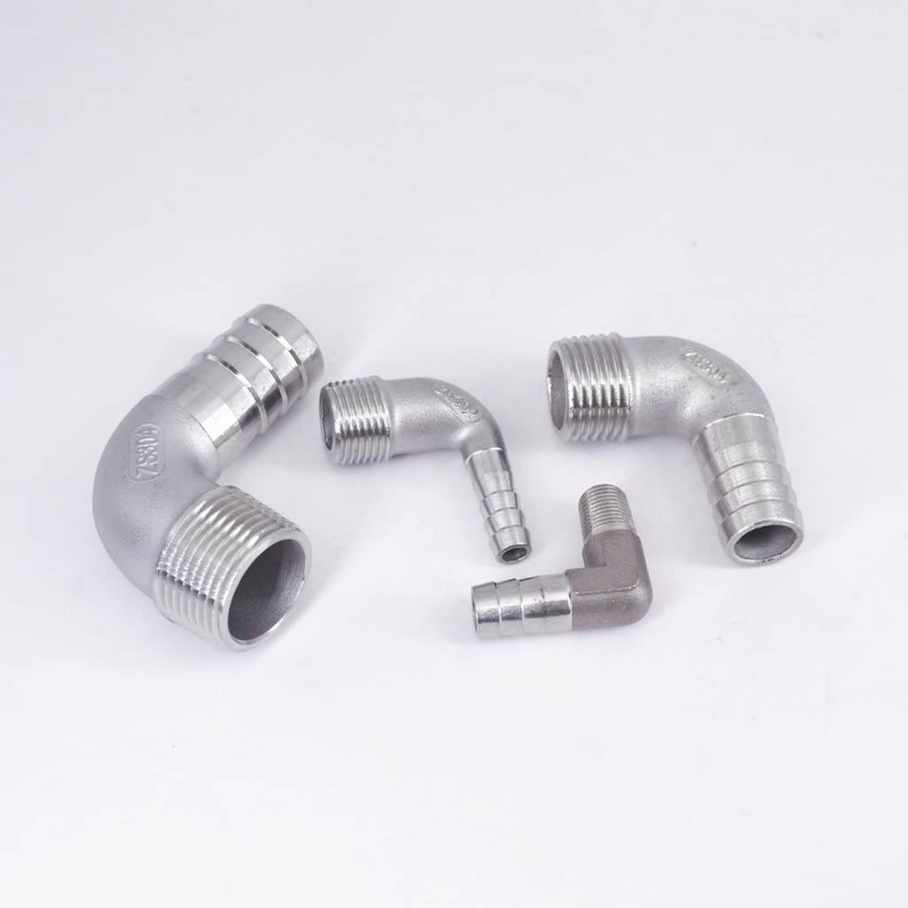 Conector de Manguera 1 Pieza de Conector de Tubo de Codo, Conector de Manguera Macho BSP de 90 Grados, Conectores de Tubo de Acero Inoxidable 304(1l2 BSP To 8mm)