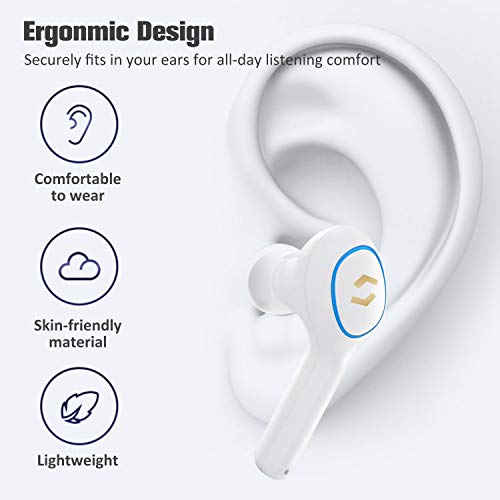 Tws Wireless Bluetooth 5.0 Earbuds With Portable Charging Case, Touch Control In-Ear Noise Cancelling Stereo Earphones With Long Battery Life, Anti-Sweat Gym Running (White) #TOP2