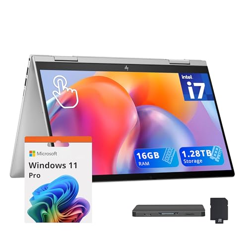 HP Envy x360 2-in-1 14" FHD Touch Laptop, Intel i7-1355U, 16GB RAM, 1.28TB Storage(1TB SSD+288GB Docking Station Set), Backlit Keyboard, Fingerprint, Intel Iris Xe Graphics, Win 11 Pro, Silver