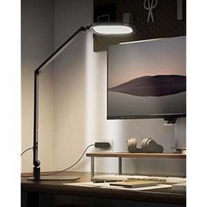 LED Desk Lamp for Home Office, 15W Computer Zoom Lighting with Swing Arm, Memory & Timer Function, Dimmable Desktop Ring Light for Video Calls, Conference, Reading, Streaming, Podcasting
