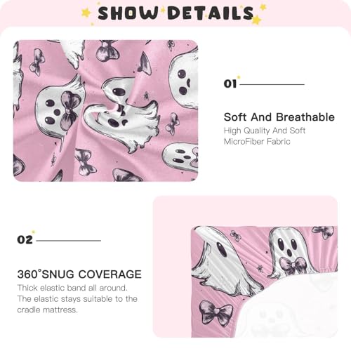 Image of Caikeny Fitted Crib Sheet for Boys Girls Cute Ghost Coquette Bows Halloween Flowers Baby Crib Sheets Bassinet Sheets Crib Mattress Bed Sheets for Toddler Newborn Infant 27 x 39 in