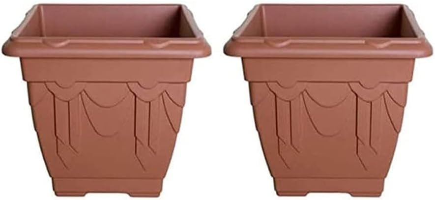 shopior Antique Durable Square Planters Indoor & Outdoor Spaces| 30cm Plastic Garden Venetian Style Flowers, Herbs, Barrel - Over Fence and Decorative Plant Pots - Patio or Home Decor (2, Terracotta)