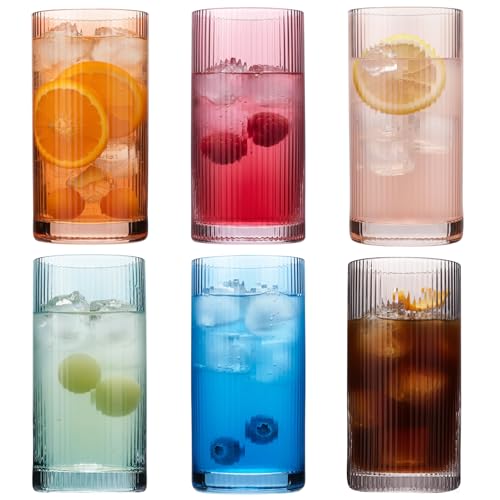 Physkoa Colored Ribbed Drinking Glasses Set of 6 - Vintage