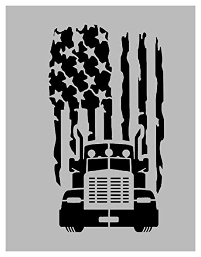 Semi-Truck Trucker American Flag Truck Driver Reusable Stencil (8.5" x 11" Sheet) for Painting on Walls, Wood, Arts and Crafts (My Custom Stencils)