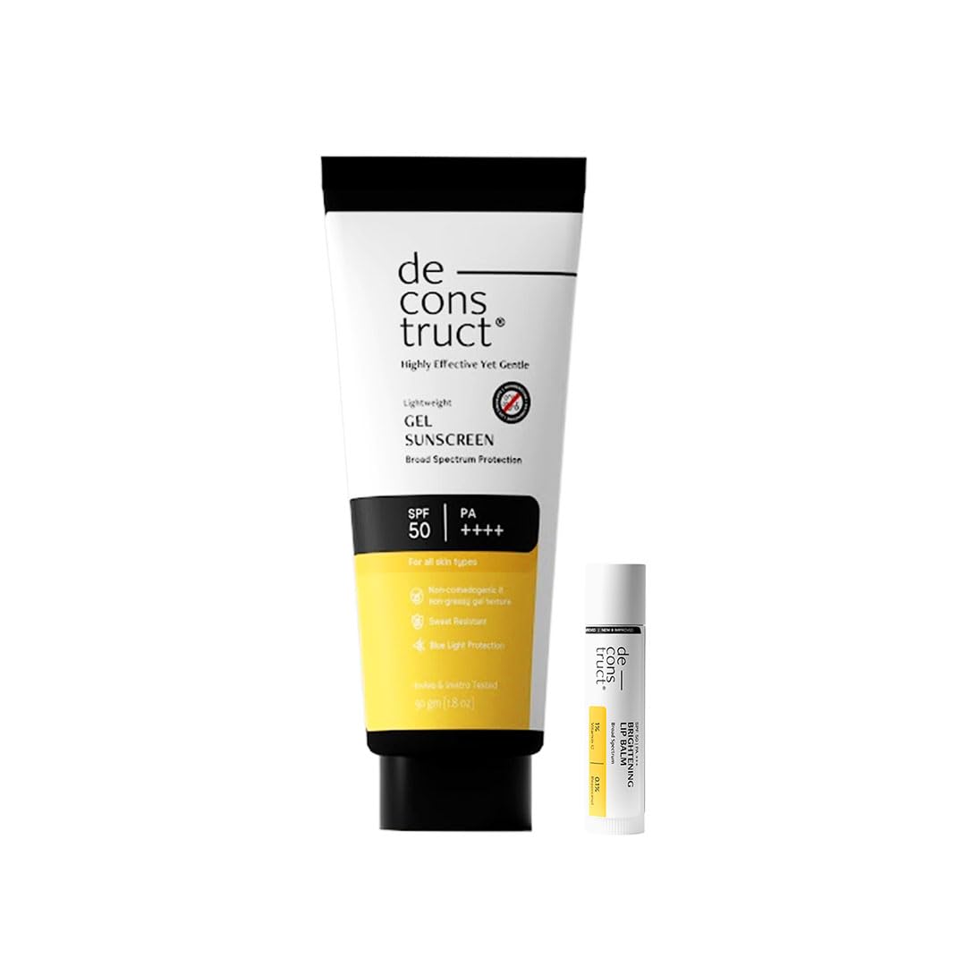 Amazon.com: Deconstruct Glow Guard Duo | Brightening Lip Balm (4g) + Gel  Sunscreen (50 g) | Lip Balm- | Brightens Pigmented Lips |Sunscreen- SPF 50+  Gel based for all skin types |