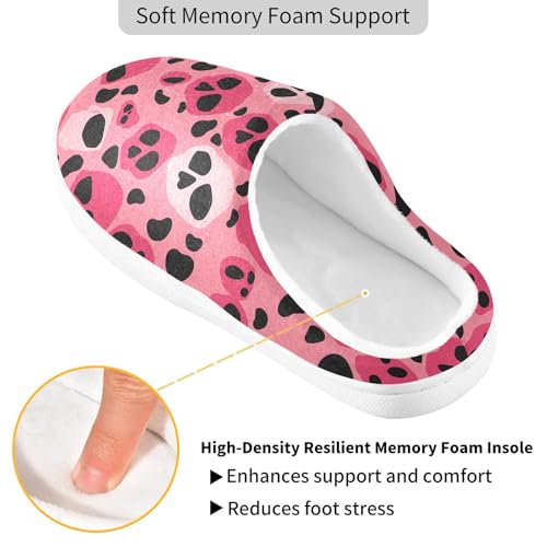 JUNZAN Halloween Skull Leopard Camouflage Pink Women Cotton Slippers Non Slip Memory Foam Mens Slippers for Hospital Birthday Presents 6-72