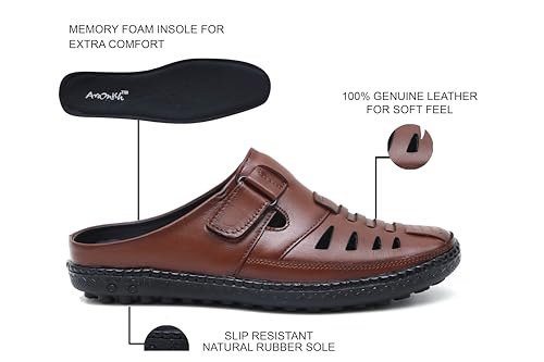 Image of ARAMISH Back Open Genuine Leather Fisherman Sandals for Men