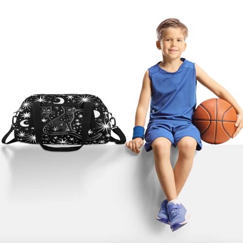 Black Cat Kids Duffle Bag Boys Girls Small Sport Dance Gym Bag for Overnight Travel Weekender Carry On2