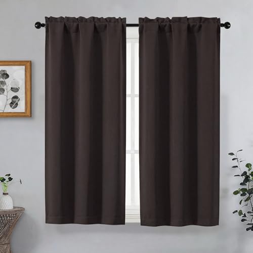 Image of Chocolate Blackout Curtains for Bedroom 63 Inch Length 2 Panels, Protect Privacy Thermal Insulated Solid Curtains for Living Room, Rod Pocket Window Treatment Blackout Drapes, 2x40Wx63L