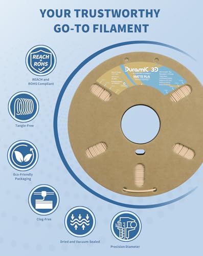 Image of DURAMIC 3D Matte PLA Filament 1.75mm Skin, 1kg Cardboard Spool Matte Finish 3D Printer Filament PLA 1.75mm Dimensional Accuracy 99% + /- 0.03 mm, Printing with FDM 3D Printer, Easy to Remove Support