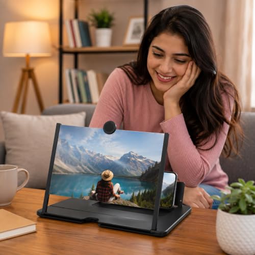 Image of DRUMSTONE ( 2026 Brings 15 Years Warranty )Mobile Screen Magnifier HD Phone Screen Enlarger Foldable Stand for Movies, Videos, Online Classes & Travel Use