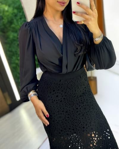 CHICME Casual Hollow Out Crochet 2025 Mid Calf Skirt for Women Elegant Eyelet Lace Casual High Waisted A-Line Skirt3