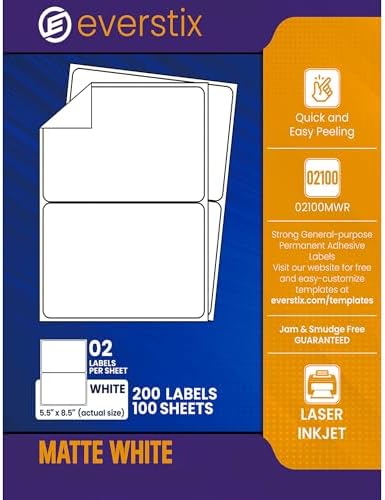 20 Half-Sheet Shipping Labels 8.5x5.5 - Self Adhesive Mailing Labels For EBay USPS