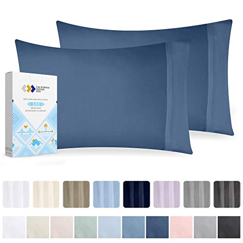 California Design Den Luxury Moonlight-Blue Cotton King Pillowcases - 2 Piece Smooth Sateen