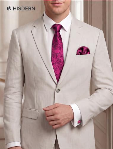 Image of HISDERN Ties for Men Paisley Tie and Pocket Square Cufflinks Set Formal Classic Floral Necktie Handkerchief Wedding Party