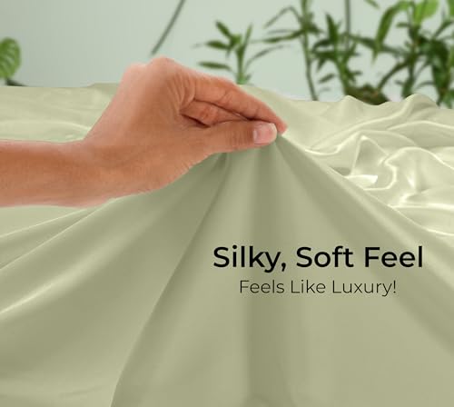 Image of Royale Linens Bamboo Viscose Twin Flat Sheets Only - Cooling Sheets - Organic Viscose Derived from Bamboo - Flat Sheet Only - Top Sheet - Breathable & Silky Bedding (Twin, Sage Green)