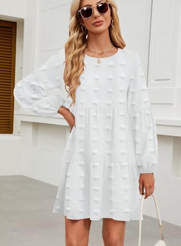 Image of QACOHU Falll Dresses for Women 2026 Crew Neck Long Lantern Sleeve Casual Loose Flowy Swing Shift Dress