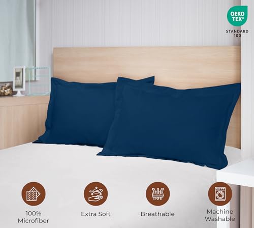 Image of Royale Linens Pillow Shams 2 Pack Euro Size 26x26 Inch - Brushed 1800 Microfiber - Bed Pillow Shams, Wrinkle Resistant Super Soft and Cozy - Back Overlap Closure - Oxford Pillowcase (Euro, Navy)