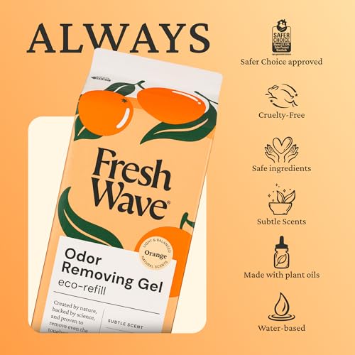 Image of Fresh Wave Odor Removing Gel Eco-Refill, 63 oz. Orange Scent | 4 Empty Refillable Glass Jars | 4 Room Set