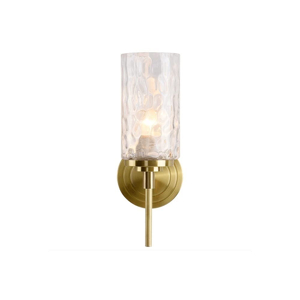 HPTHLY Single Head Glass Wall Light Post Brass Wall Sconce With Cylindrical Water Pattern Shade Wall Lamp E14 Lighting Fixtures Compatible With Bedroom, Hall