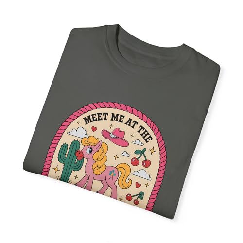 babytheboss Pink Pony Club, Unisex Garment-Dyed T-Shirt, Cute Kawaii Cartoon Retro Western Cowgirl Graphic Tee CE-032