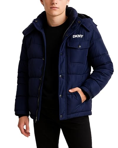 Image of DKNY Boys Puffer Jacket - Wind Water Resistant Polar Fleece Lined Boys Winter Coat - Cozy Kids Jacket with Sherpa Lined Hood