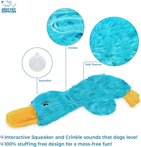 Image of Best Pet Supplies Squeaky Dog Toys with Soft Durable Fabric for Small, Medium and Large Pets Interactive Toy for Indoor Play, Supports Active Biting and Play - Crinkle Duck (Light Green & Turquoise)