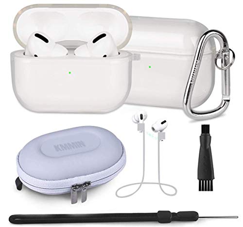 Funda AirPods Pro,KMMIN Funda Transparente TPU Compatible con AirPods Pro,Accesorios AirPods 6 en 1, Resistente Arañazos,Funciona con Carga Inalámbrica?Transparente?