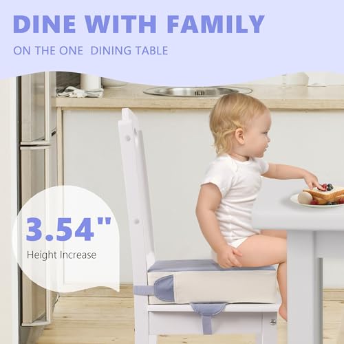 Image of Booster Seat for Kitchen Chair, Toddler Booster Seats for Dining Table with Adjustable Straps Portable for Travel Camping Eating, Booster Cushion for Table for Baby Child Infant Kid Boy Girl