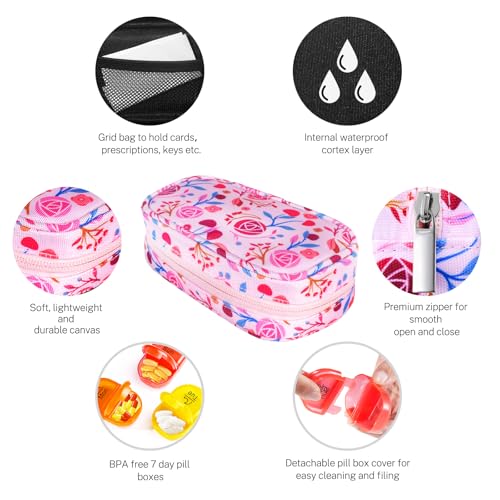 Image of Serfeymi Weekly Travel Pill Organizer 2 Times A Day AM PM Upgraded Rainbow Pill Box 7 Day with Portable Zipper Canvas Pill Case, Medicine Organizer for Pills, Vitamins, Fish Oils - Pink 01