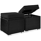 Best Choice Products Set of 2 Wicker Ottomans, Multipurpose Outdoor Furniture for Patio, Backyard, Additional Seating, Footrest, Side Table w/Storage, Removable Cushions - Black/Black