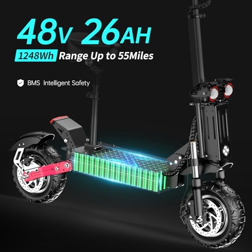H1 GEN2 Electric Scooter for Adults 5600W Dual Motor Up to 50MPH,Battery Range to 55Miles Fast Sports Escooter 11″ Off Road Tires 800lbs Max Load Folding Scooter for Teens with Detachable Seat