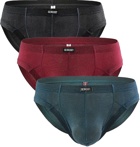 iKingsky Men's Striped Bulge Briefs Stretch Pouch Underwear Sexy Low Rise Breathable Underpanties for Men