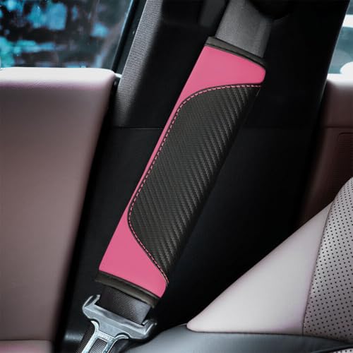 Image of Osilly 2PCS Car Seat Belt Cover, Carbon Fiber Seatbelt Shoulder Protection, Soft Car Seat Belt Strap Cushion Protect Your Neck and Shoulder, Car Accessories Seat Belt Pad for Car Truck (Pink)