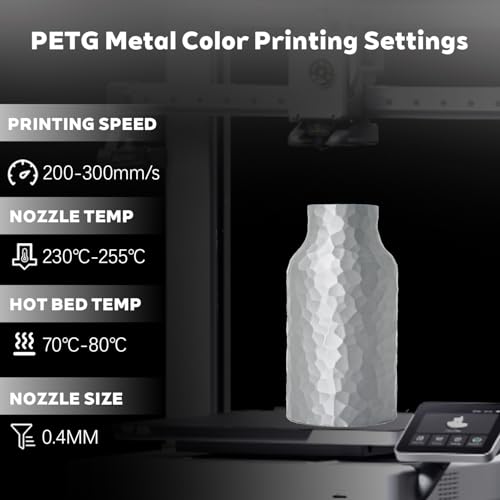 Image of Metal Silver PETG 1.75mm 1kg Shiny Smooth Metallic 3D Filament FDM AMS | Metallic finish Shiny Smooth High intensity Toughness enhanced Low warping No tangle 1kg spool 2.2lbs for Printer Bambu Ender