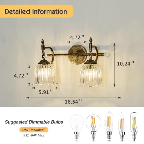 Image of CVKASH 2-Light Bathroom Vanity Light Fixtures Over Mirror,Bronze Modern Vanity Light with Glass Shade Vintage Wall Sconce for Bedroom Dressing Room Living Room Hallway Cabinet