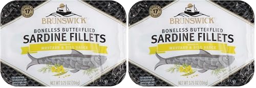 Image of Brunswick Sardines in Mustard & Dill Sauce, 3.75 oz Can - Boneless Butterflied Sardine Fillets - Wild Caught - 17g Protein per Serving - Gluten Free, Keto Friendly (Pack of 2)