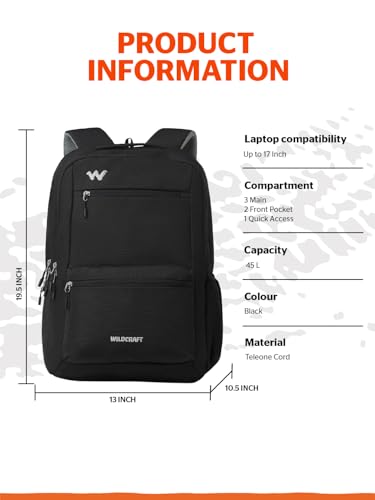 Image of Wildcraft Ranger 45 Laptop Backpack With RainCover for Man & Women, 45L Ideal bags for men Office use /School /College Boys and Girls, 3 Compartment Bag